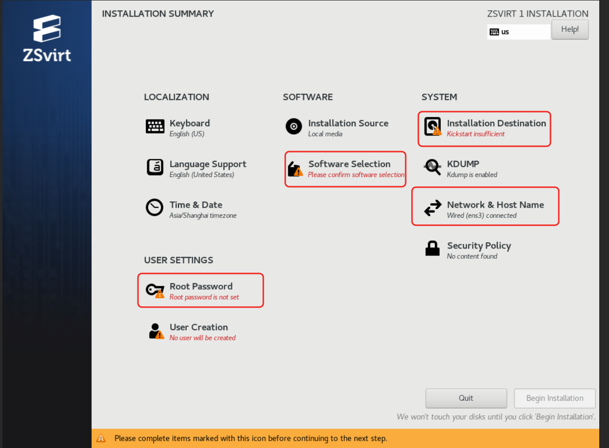 INSTALLATION SUMMARY 配置界面
